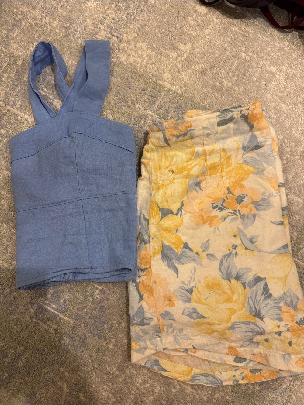 Abercrombie & Fitch Blue Cropped Tank with Yellow Floral Skirt Set